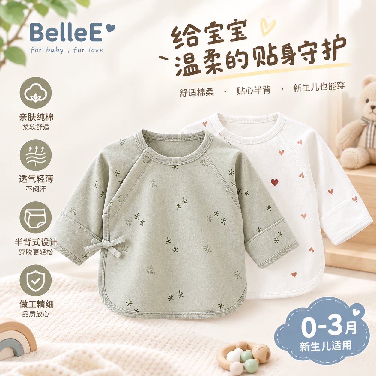 新生婴儿半背衣52码衣服纯棉秋季初生婴儿衣服刚出生宝宝产房上衣
