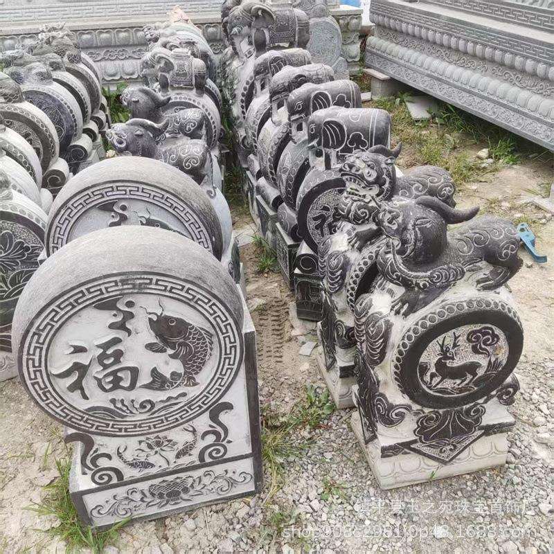 天然青石门墩石鼓石雕大象狮子抱鼓石庭院门口摆放门福鱼门鼓摆件
