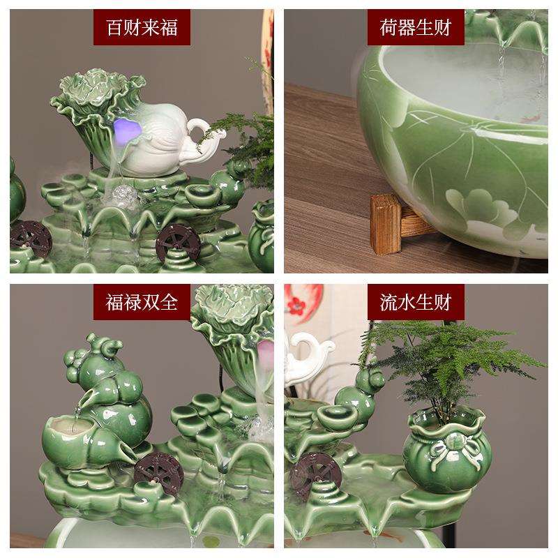 陶瓷鱼缸流水摆件喷泉家用小金鱼缸大号养鱼盆客厅加湿装饰品造景