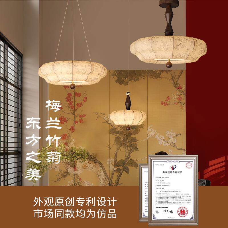 兰花卧室吊灯复古原木风实木南洋风餐厅灯法式中古风印花布艺灯具