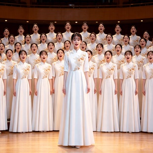 大合唱服演出服女长裙2026新款红歌比赛舞台服装表演服主持人礼服