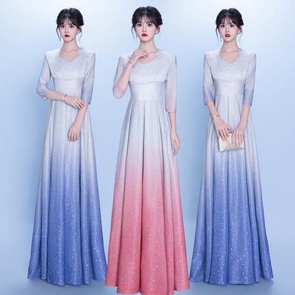 大合唱团礼服演出服女长裙新款成人学生气质艺考主持比赛舞台服装