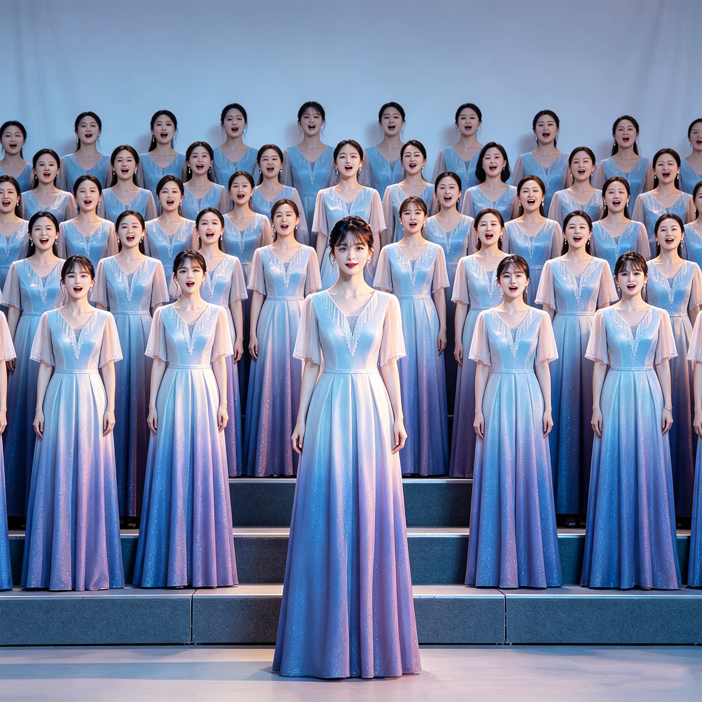 大合唱演出服女新款长裙成人舞台表演服女主持人指挥比赛修身礼服