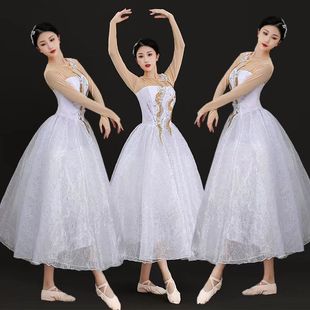成人现代舞芭蕾演出服开场舞白色纱裙歌伴舞蓬蓬连衣裙合唱表演服