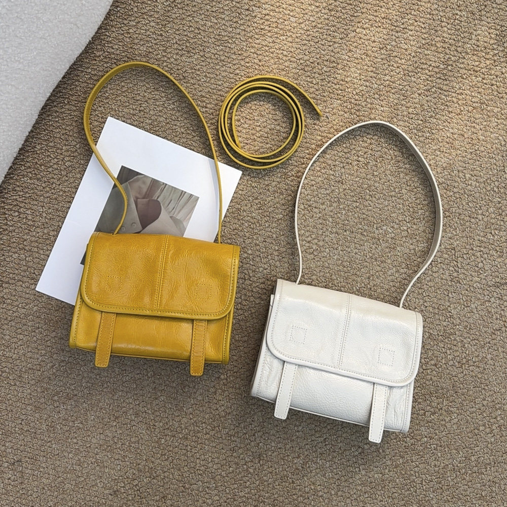 TANGFEEL复古牛皮凯利包女斜挎包纯色简约百搭手机包时尚邮差女包