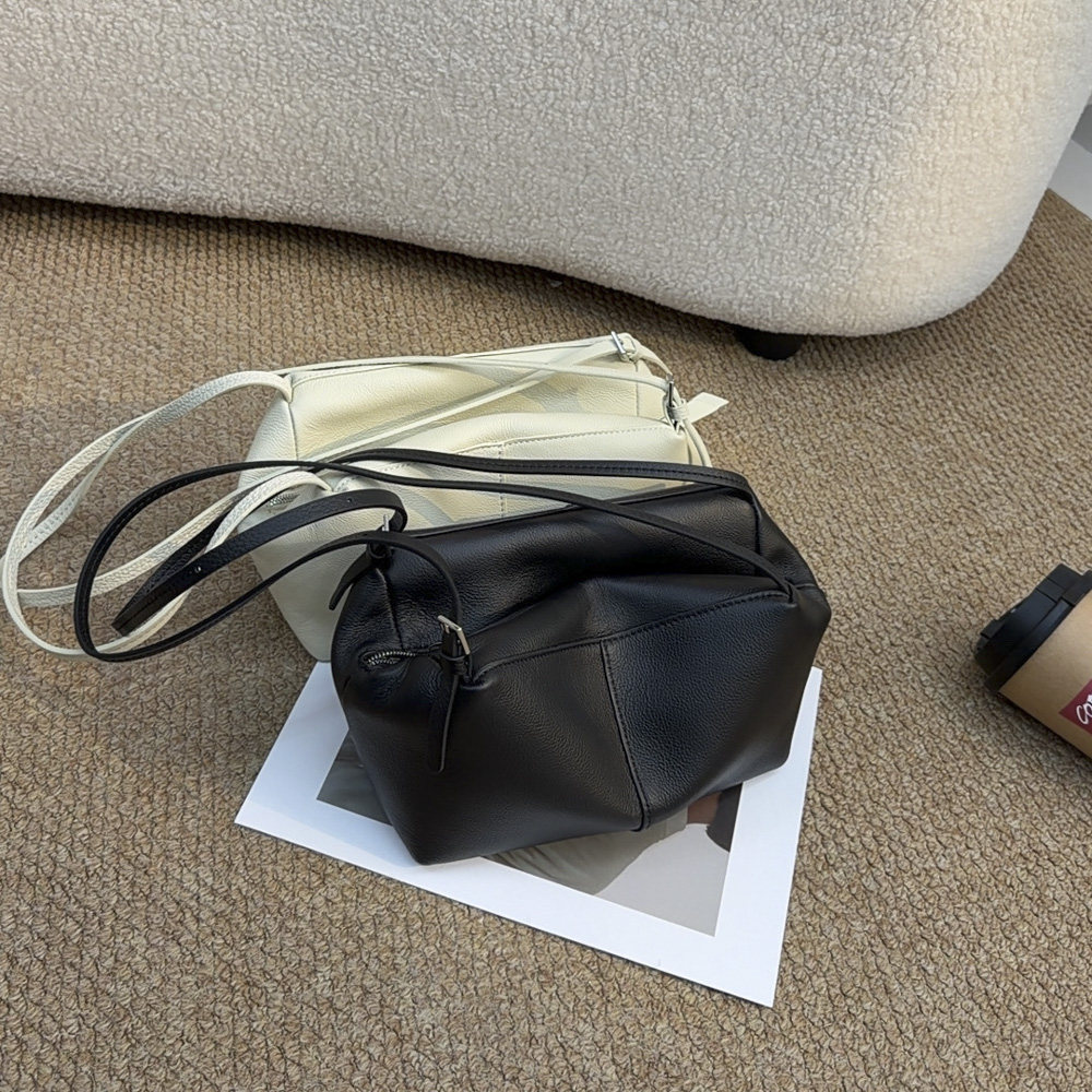 TANGFEEL头层牛皮枕头包女时尚软皮豆腐包简约百搭真皮hobo单肩包