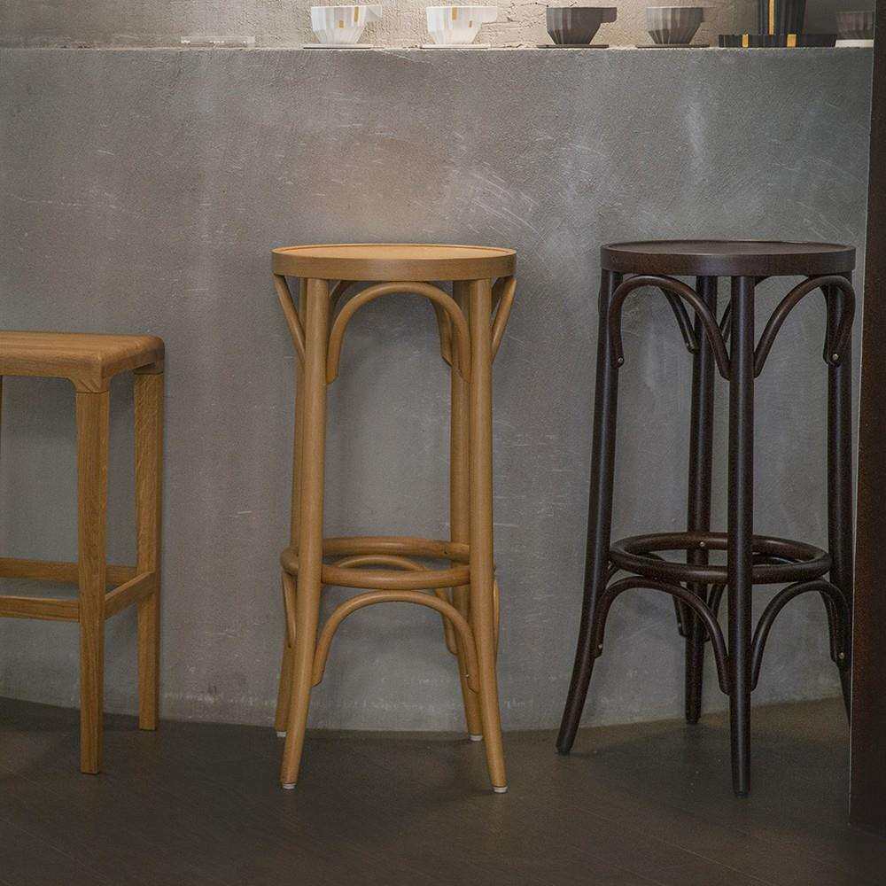 美式复古桑纳家用圆型吧凳设计师做旧实木酒吧椅前台接待高脚凳子