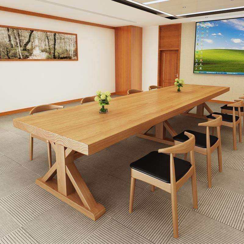 新品原木大板会议桌办公室洽谈桌办公桌实木书桌简约餐桌电脑桌椅