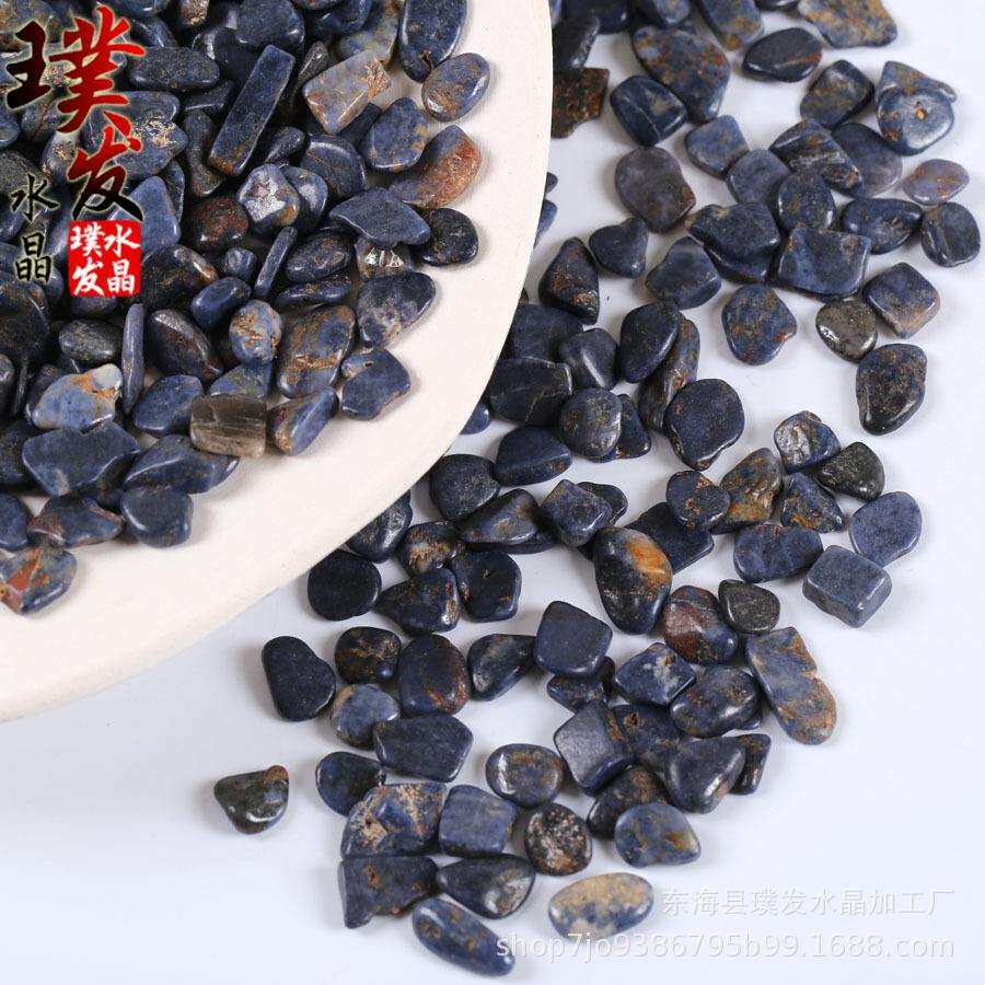 蓝宝石碎石 蓝刚玉水晶碎石摆件 鱼缸石盆栽装饰 跨境商品