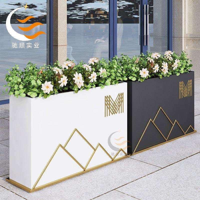 玻璃钢花箱商场酒店线条方形花盆户外步行街创意条纹美陈铁艺花钵