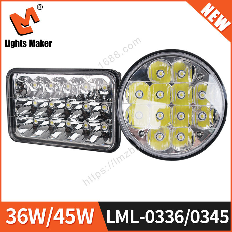 LED卡车大灯 货车大灯原装灯工程机械灯5寸圆5寸方 工作灯36W45W