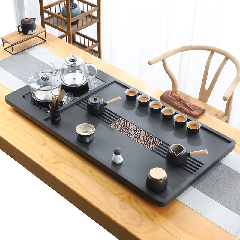 天然整块乌金石茶盘全自动一体茶具套装家用功夫电磁炉客厅大茶台