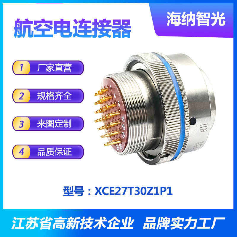 XCE系列30芯插针化学镀镍尾部有螺纹插头电连接器XCE27T30Z1P1