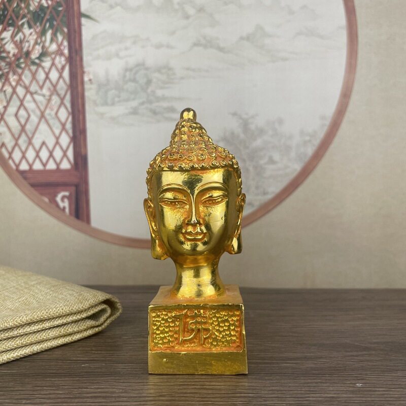 鎏金佛头印章摆件佛首如来佛祖头像客厅家居桌面装饰工艺品摆设