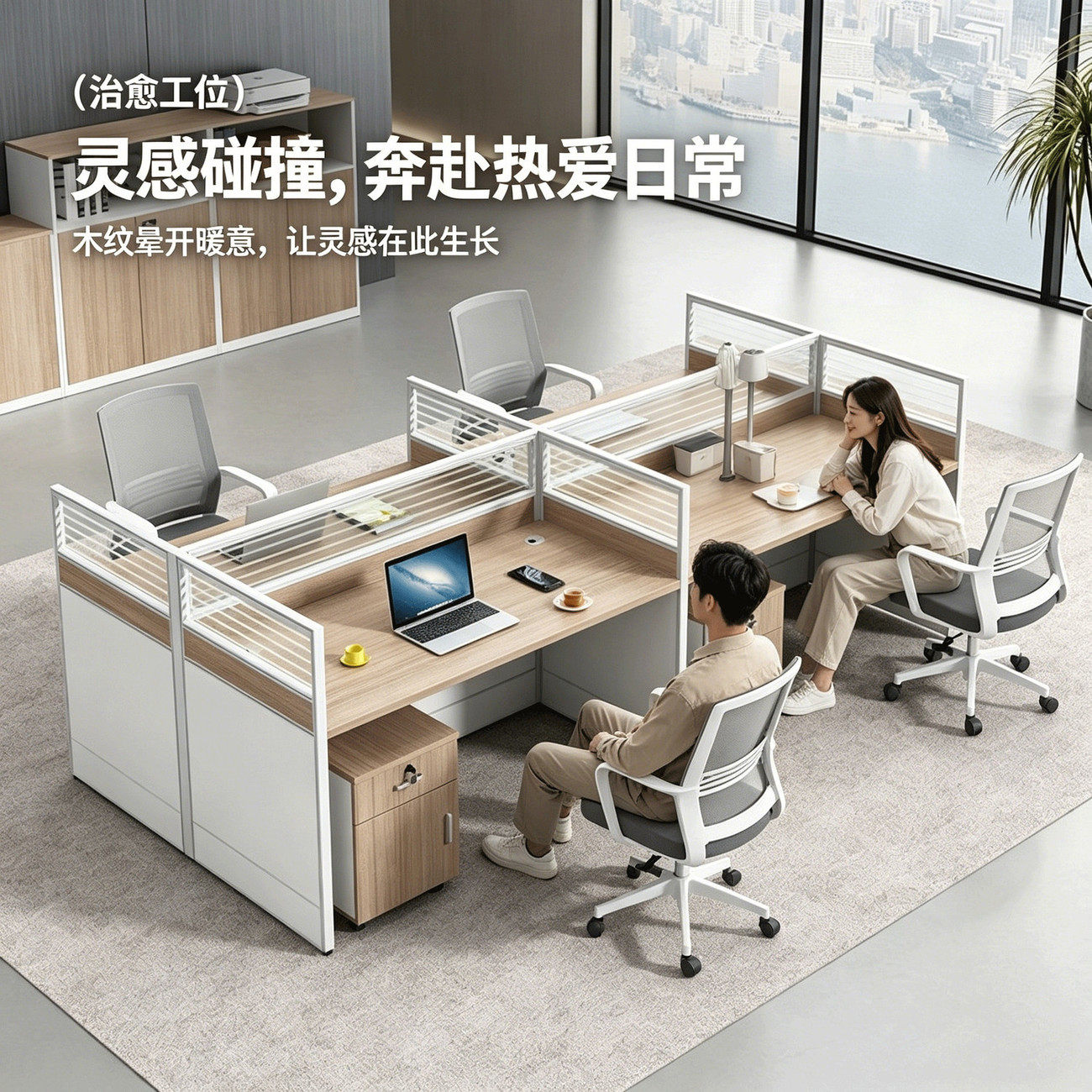 办公桌简约现代职员桌四人位电脑桌椅组合2/4/6人屏风桌隔断卡位
