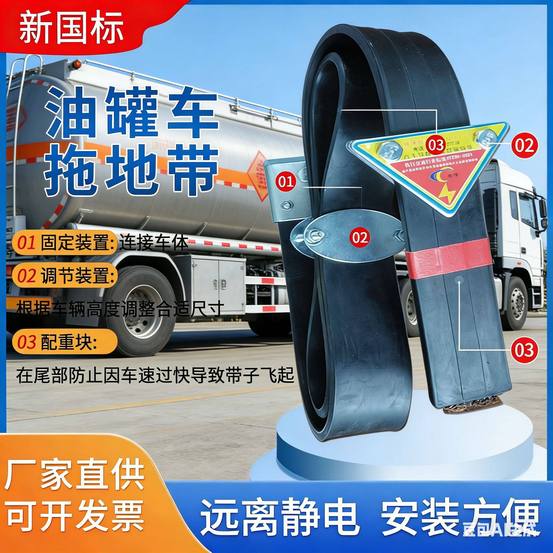 油罐车导静电橡胶拖地带悬挂式去耐寒耐磨接地线车用防静电接地条