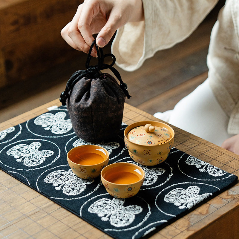 紫砂宝相花葫芦手抓壶四件套