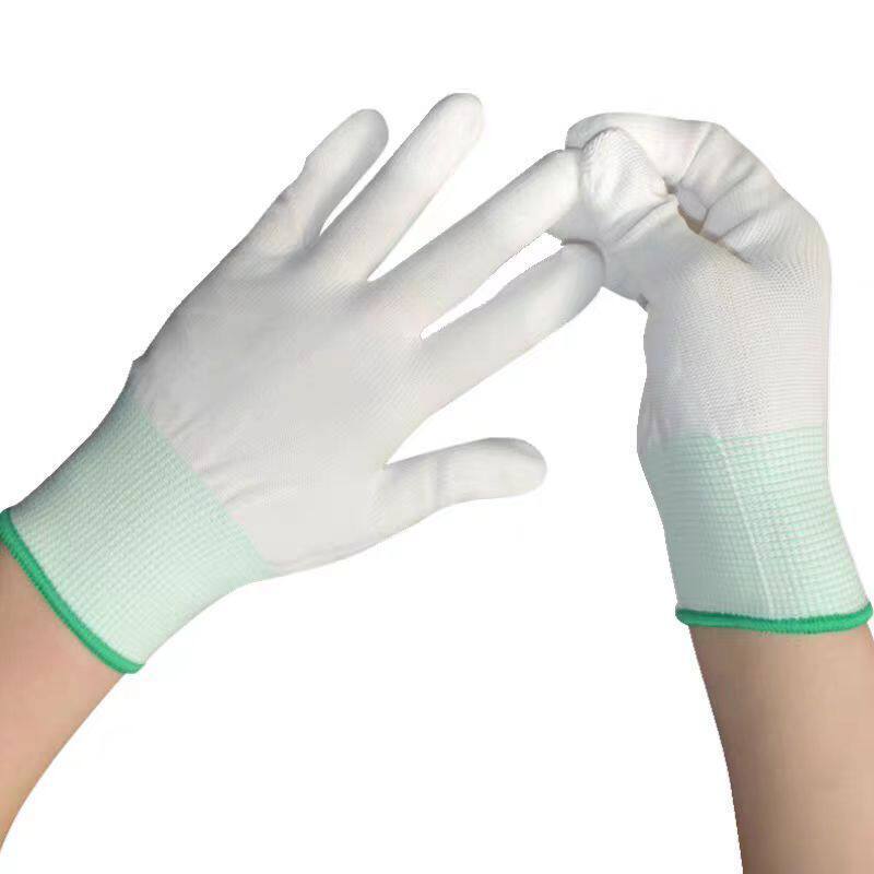 薄款尼龙涂指手套PU白色透气耐磨防滑车间工作防静电劳保批发批发