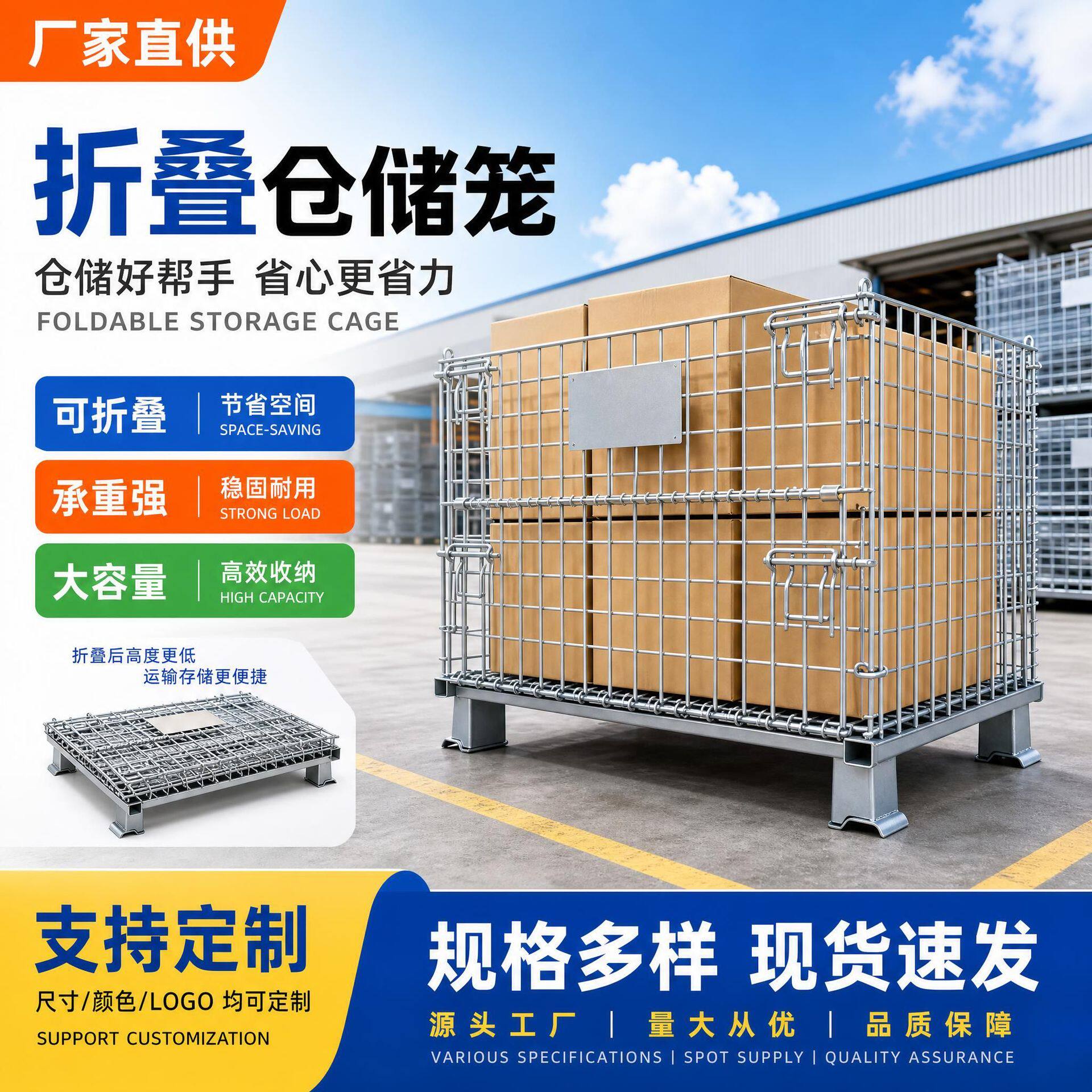 仓储笼折叠蝴蝶笼仓库储物笼物流台车笼车筐仓库周转笼快递分拣笼