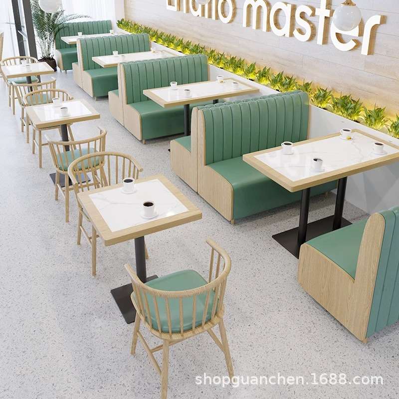简约奶茶西餐厅桌椅组合食堂面馆汉堡店火锅餐饮店卡座沙发商用