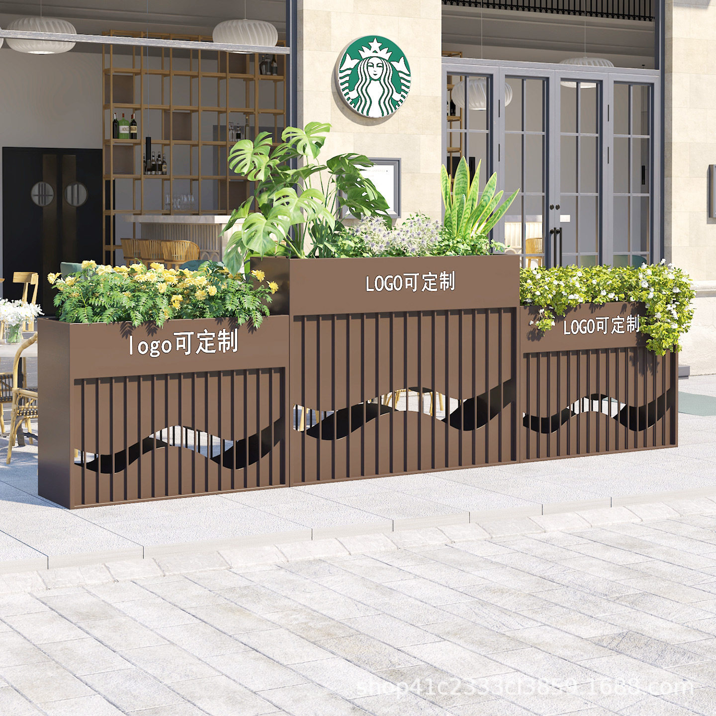 铁艺花箱户外不锈钢花箱花池庭院隔断围栏组合市政园林阳台花箱盆