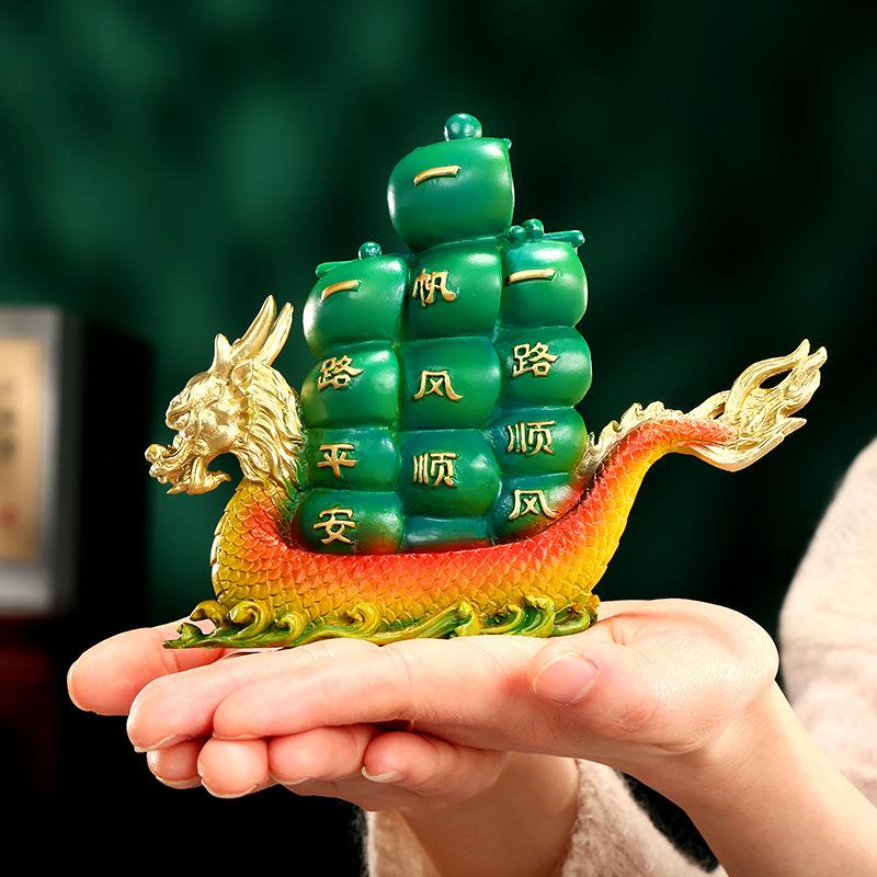彩铜一帆风顺摆件 家居办公室龙舟装饰工艺品桌面帆船迷你摆设