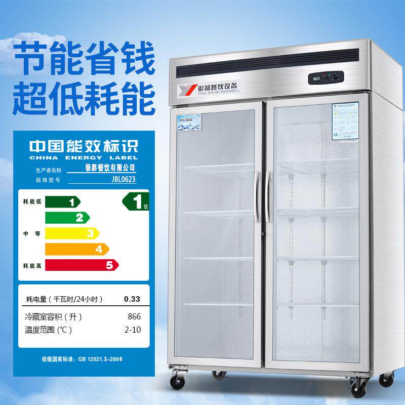 银都冷藏展示柜双门冰柜饮料展示柜点菜柜蔬菜水果保鲜冰箱玻璃门