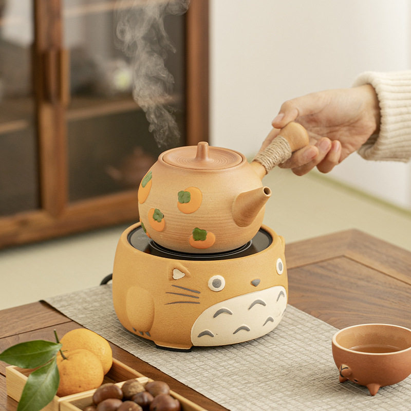 新款 龙猫电陶炉煮茶器粗陶侧把茶壶家用围炉煮茶壶套装提梁烧水