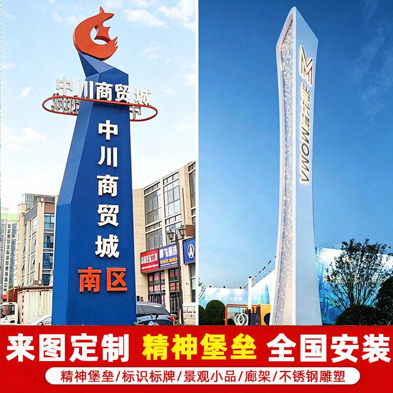 户外精神堡垒大型立式导向指示牌停车商场导视发光景区不锈钢标牌