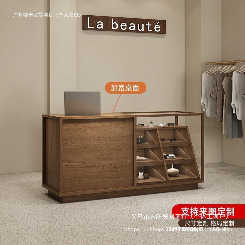 女装店柜台复古玻璃展示柜中岛台服装店吧台收银台一体前台接待台