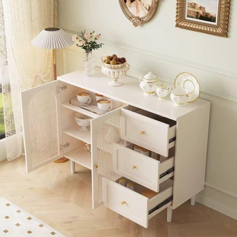 田园风法式餐边柜现代简约藤编储物柜家用餐厅茶水柜厨房收纳橱柜