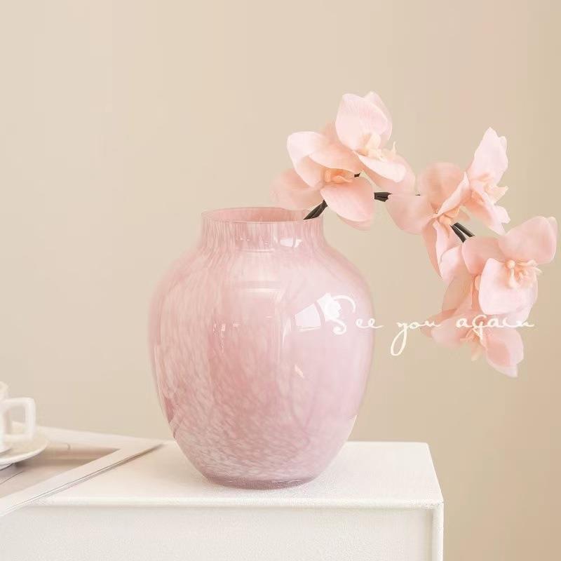 北欧中古天蓝色条纹玻璃花瓶鲜花圆桶花器高颜值插花客厅装饰摆件