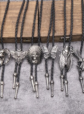 6pcs欧美西部牛仔风bolo tie领绳波洛皮绳项链领带领结