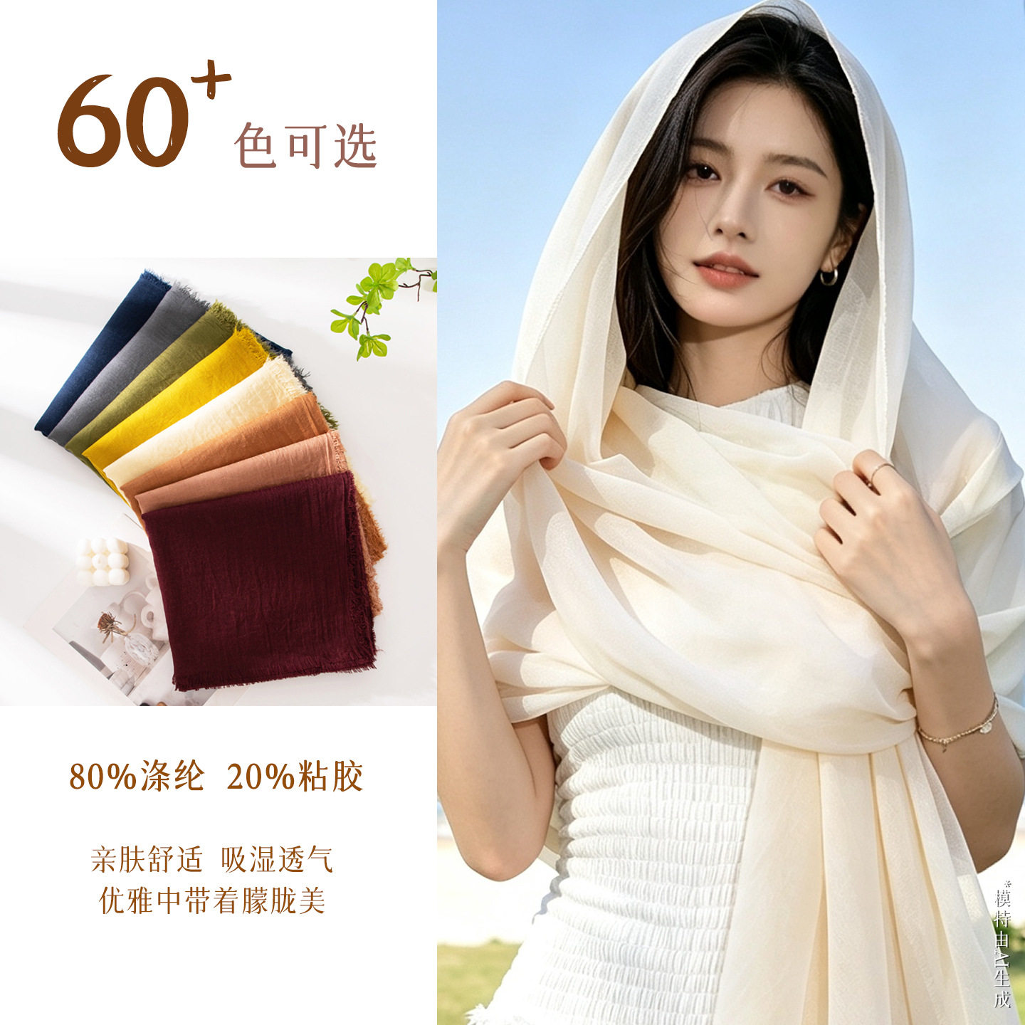 夏季旅游防晒披肩仿棉麻质感纯色简约围巾女高级感丝巾纱巾头巾