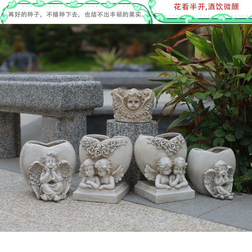 欧式户外花园天使多肉花盆庭院装饰树脂工艺品花缸创意摆件雕像