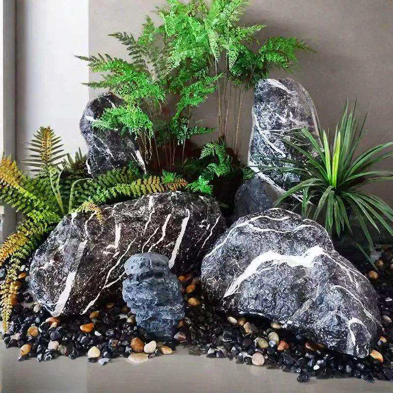 仿真石头苔藓石楼梯间造景庭院景观假石头摆件园林假山装饰黑山石