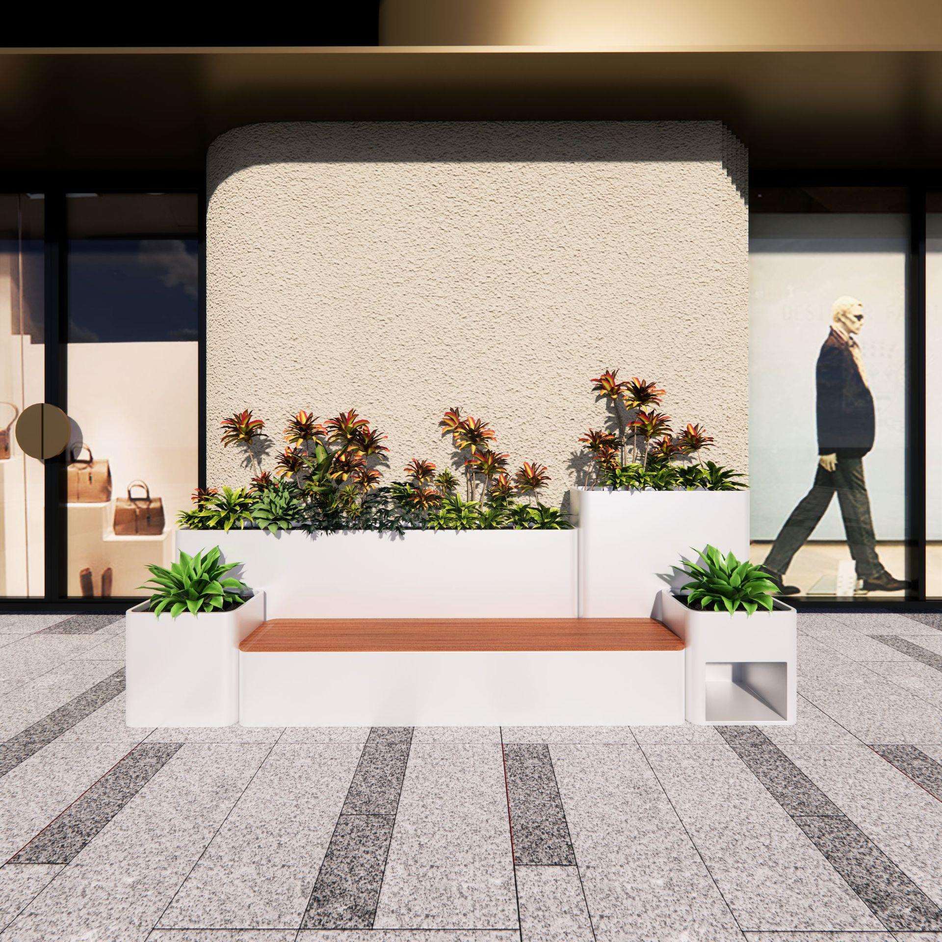 户外花箱坐凳组合不锈钢镀锌钢花坛商业街门店成品花槽座椅