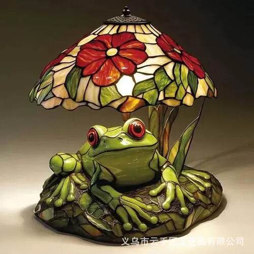 跨境新品Frog & Flower Stained Lamp 青蛙与花朵造型台灯