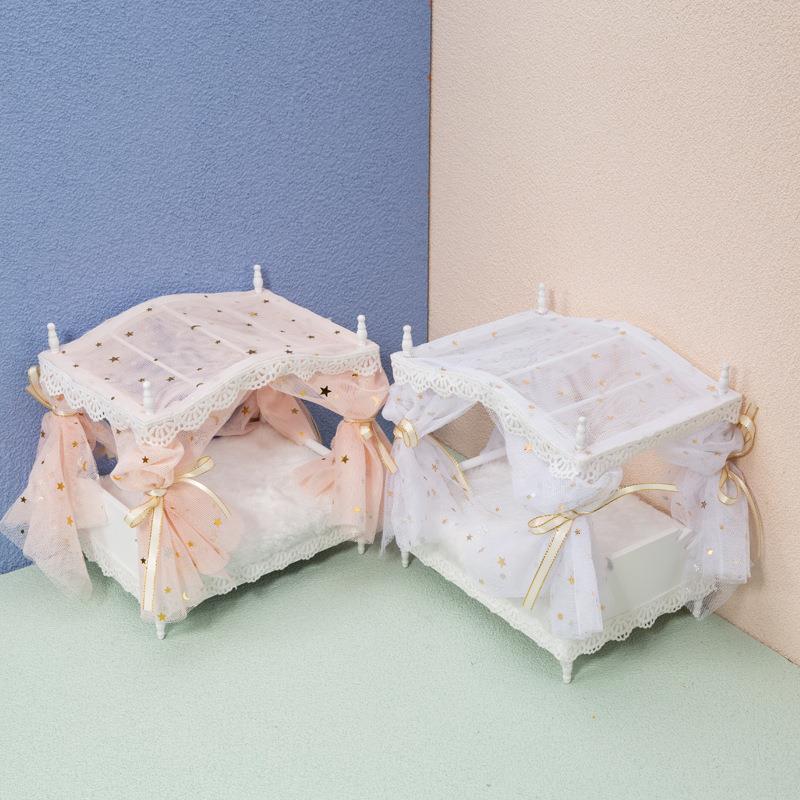 1:12娃娃屋dollhouse迷你家具卧室微场景模型梦幻星月网纱公主床