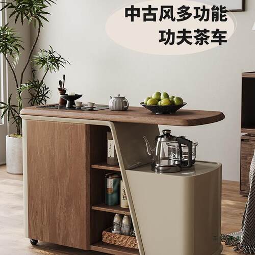茶桌可移动烧水壶一体实木边几2025新款中古茶几客厅家用角几推车