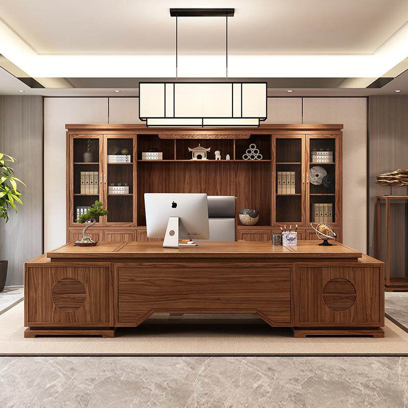 新中式实木老板桌总裁大班台禅意简约现代大气总经理办公桌椅组合