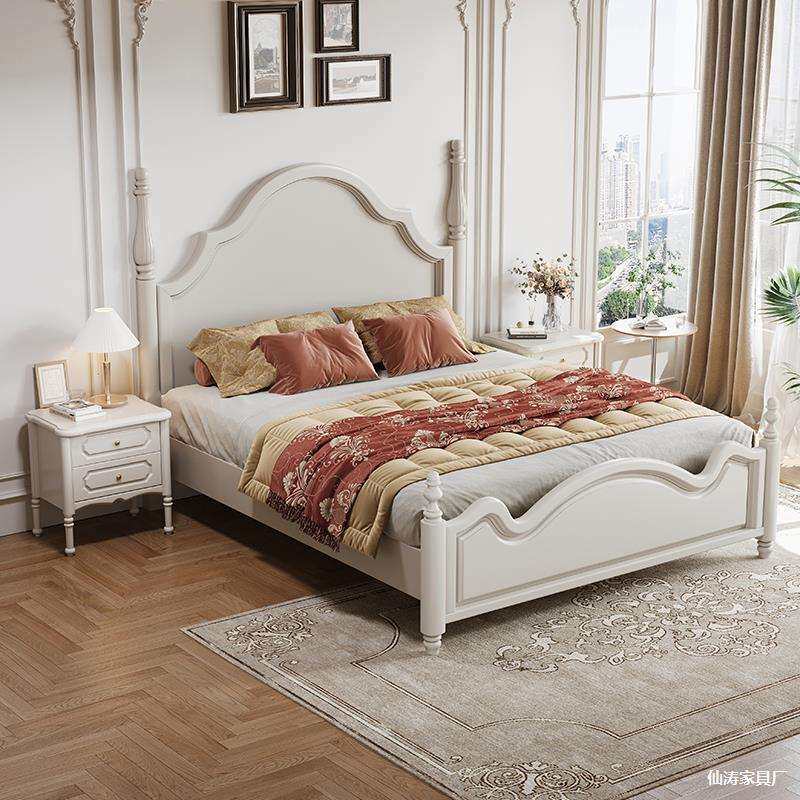 美式乡村简约复古黑胡桃深木米色1.8米主卧室双人抽屉高箱实木床