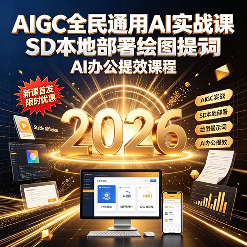 AIGC全民通用AI实战课SD本地部署绘图提示词AI办公提效课程