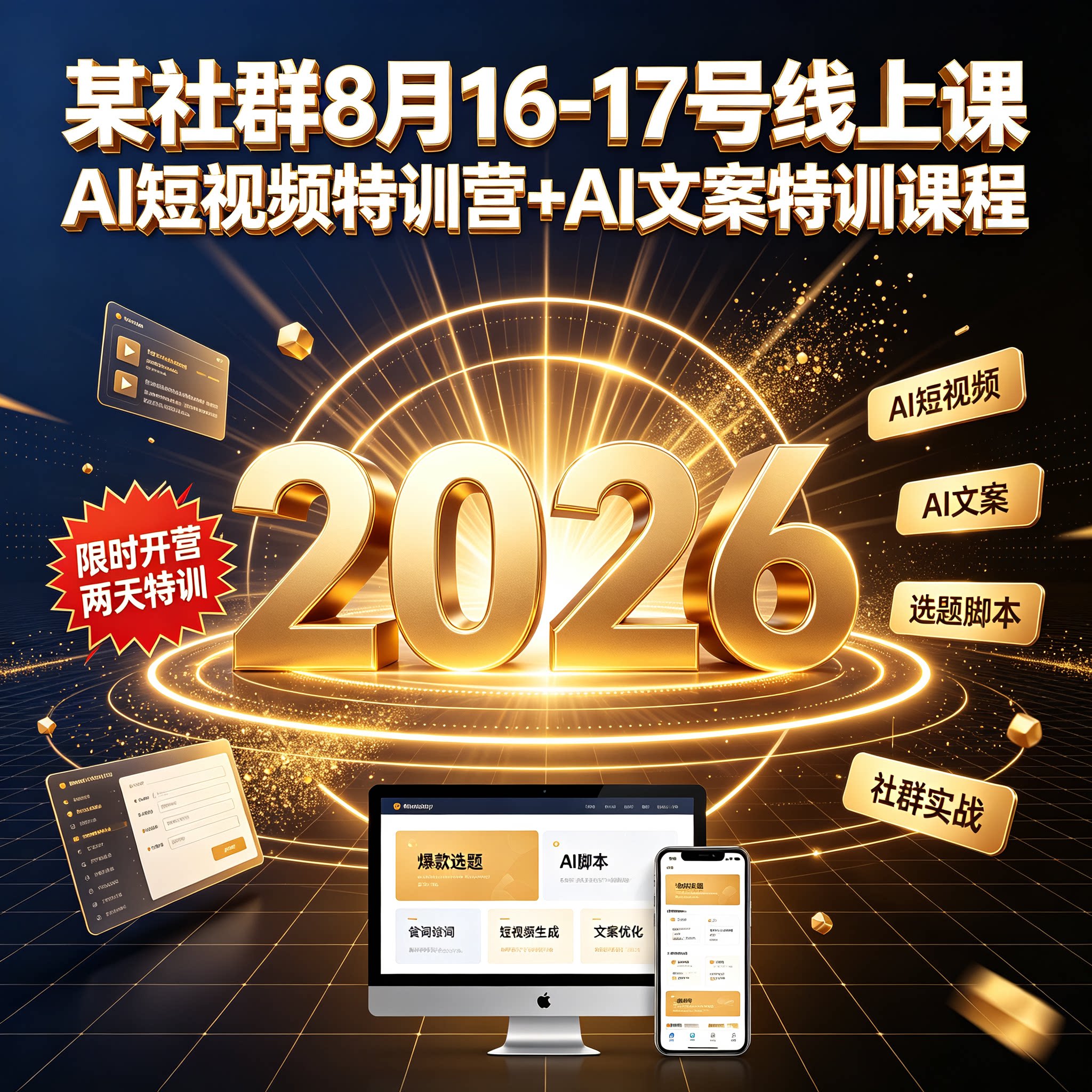 某社群8月16-17号线上课AI短视频特训营+AI文案特训课程