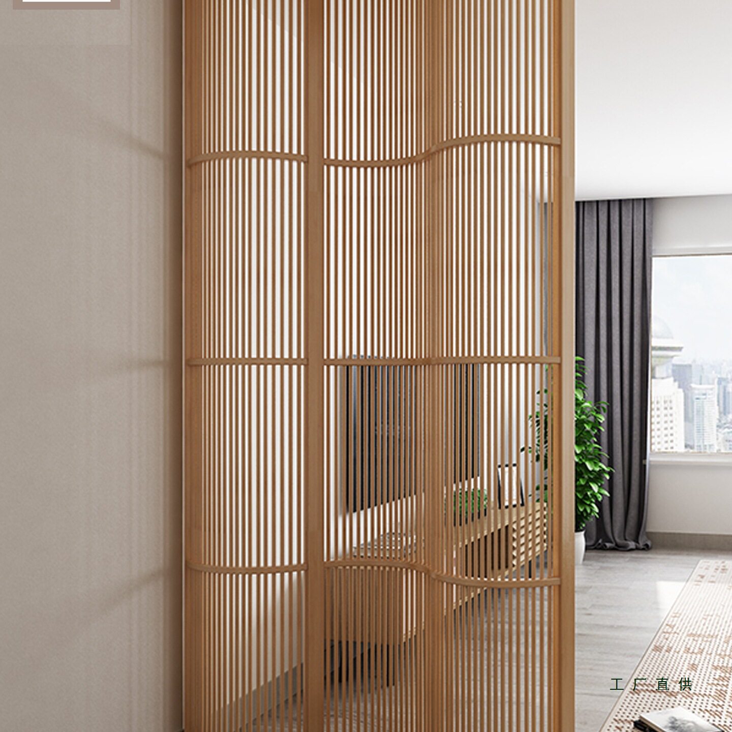北欧屏风隔断竹弧形屏风日式玄关客厅卫生间木质隔断餐厅