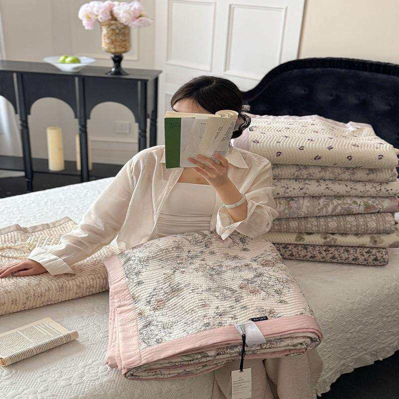 实体店韩式爆款莱赛尔天丝绗缝夹棉床盖枕套三件套凉感榻榻米床单