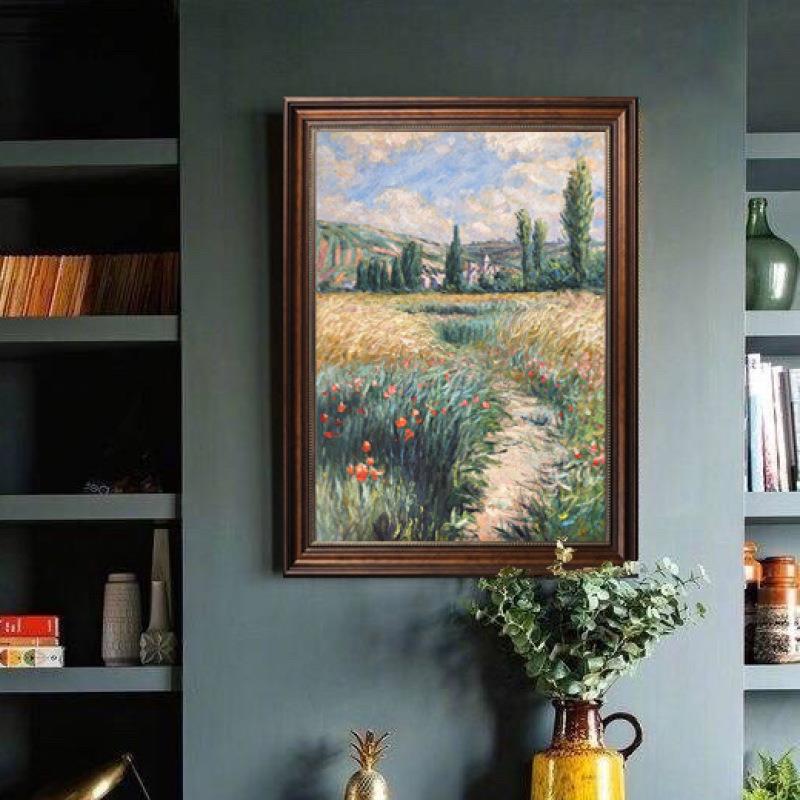 莫奈名画 圣马丁岛上的小路 手工油画新古典餐厅欧式美式玄关挂画