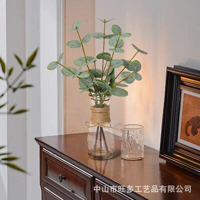 仿真盆栽尤加利假花玻璃假水花家居装饰摄影道具桌面假花摆件盆景