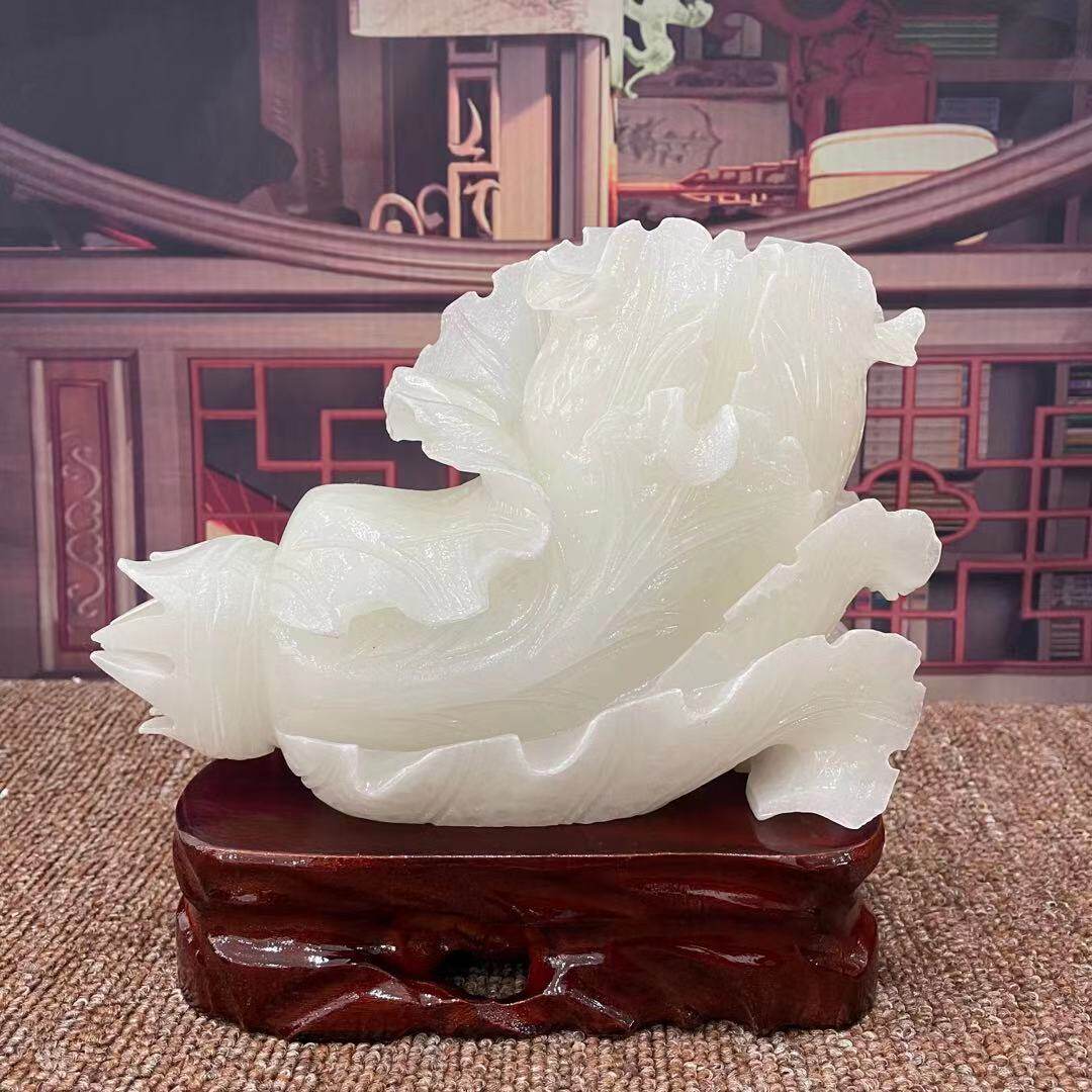 白菜摆件 批发阿富汗白玉白菜摆件 玄关客厅白玉大白菜摆饰