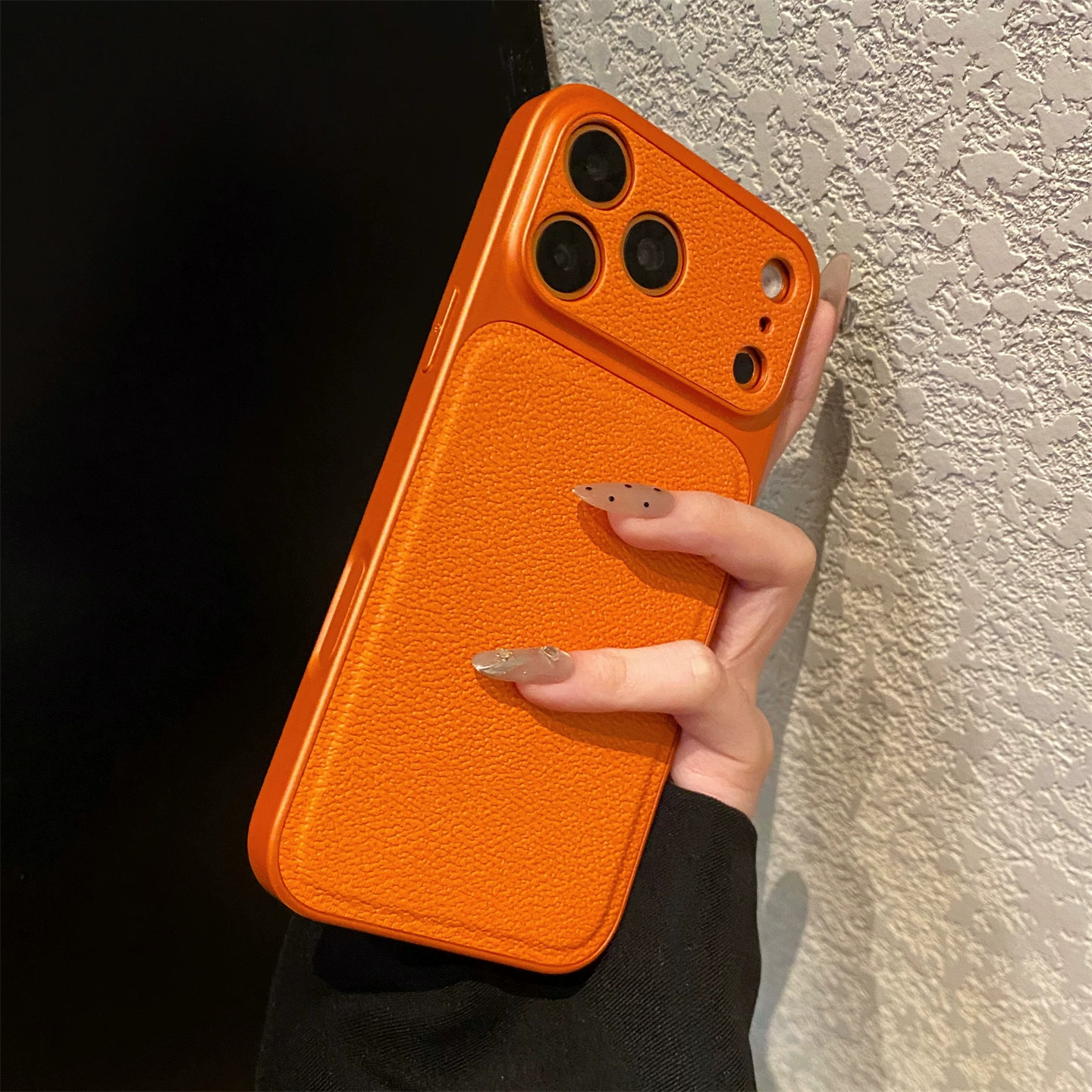 ins简约爱马仕橙适用苹果iPhone17ProMax手机壳16Pro大视窗秒变17荔枝纹15Plus 14防摔13情侣12新款网红男女
